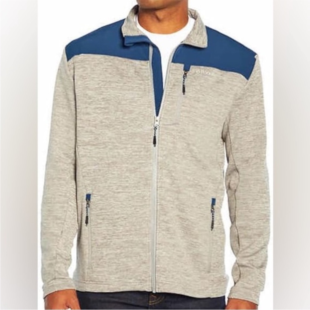 Orvis Full Zip Jacket Mens Medium Bonded Mesh Light Grey Navy Zippered Spring - Picture 4 of 4